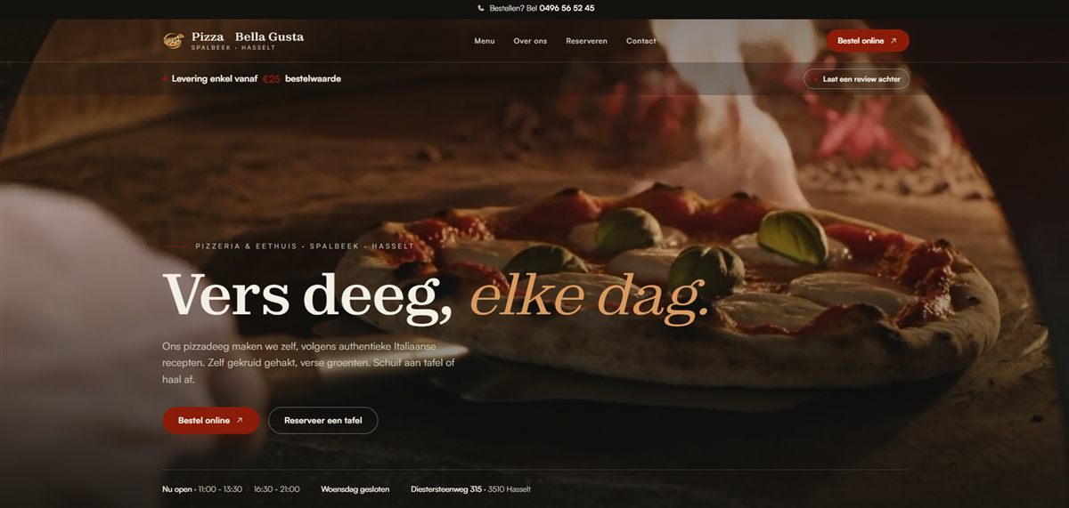 Screenshot van de Pizza Bella Gusta website